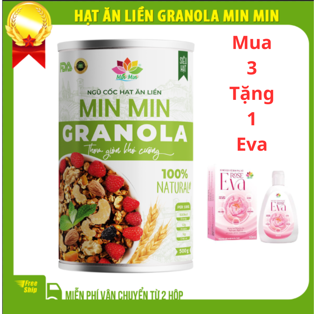 (Combo 3 Hộp) Ngũ cốc hạt ăn liền Granola Min Min + Tặng 1 lọ ddvs Eva